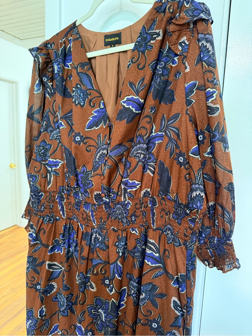 SugarLips Floral Smocked Midi Dress 3X | Boho Fall Wedding Guest Dress Plus Size